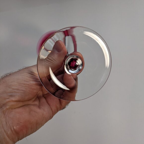 Vintage Mid Century Val St Lambert Crystal Wine Glass Cranberry Red 3 1/4 diam. - Picture 7 of 9